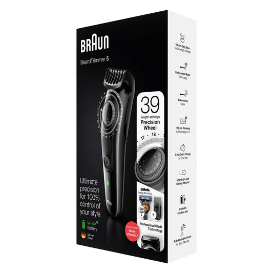 Braun Beard Trimmer BT5242 with Precision Wheel, 2 Comb attachments and Gillette Fusion5 ProGlide razor.