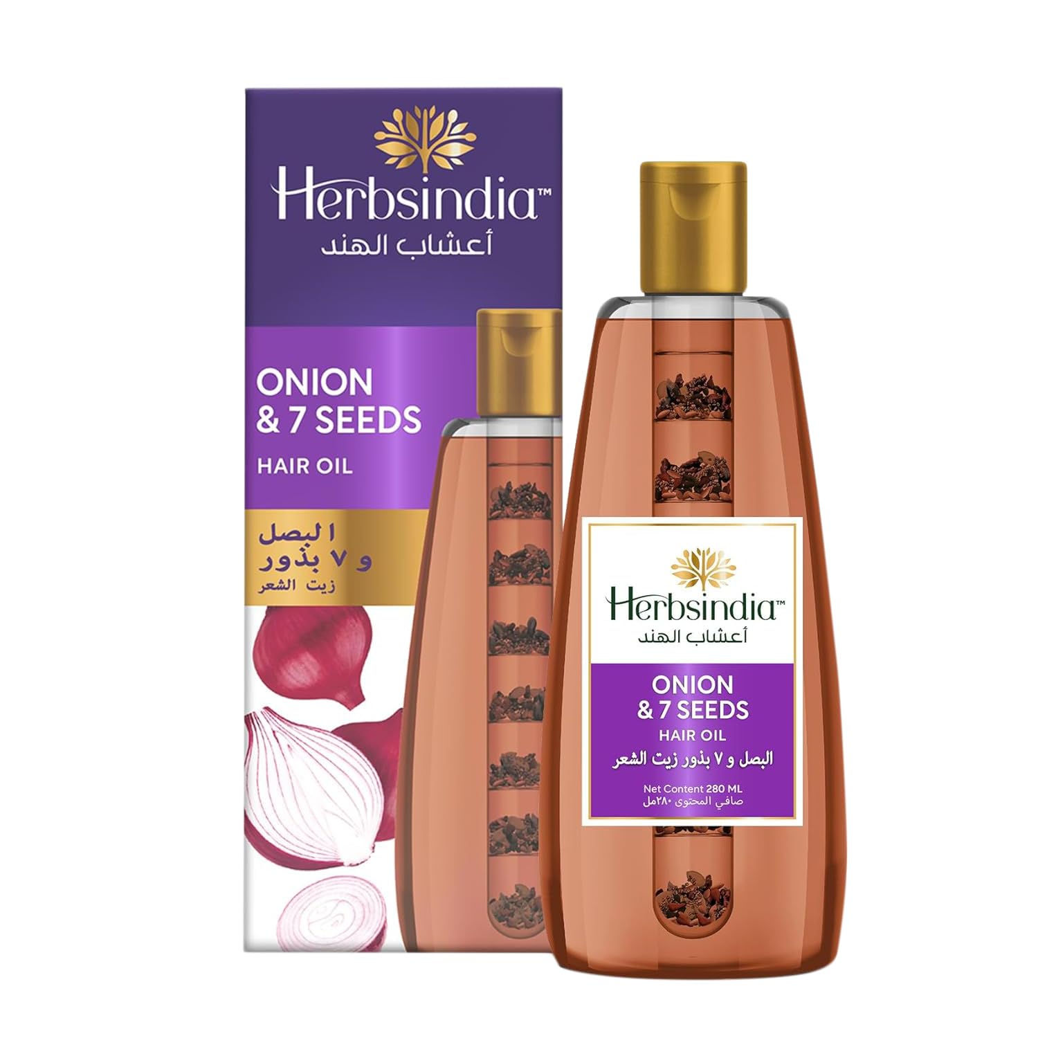 Herbsindia Onion & 7 Herbal Seeds Hair Oil With Nourish Tube | Makes Hair Stronger & Longer | Silicone & Paraben Free | 280ml