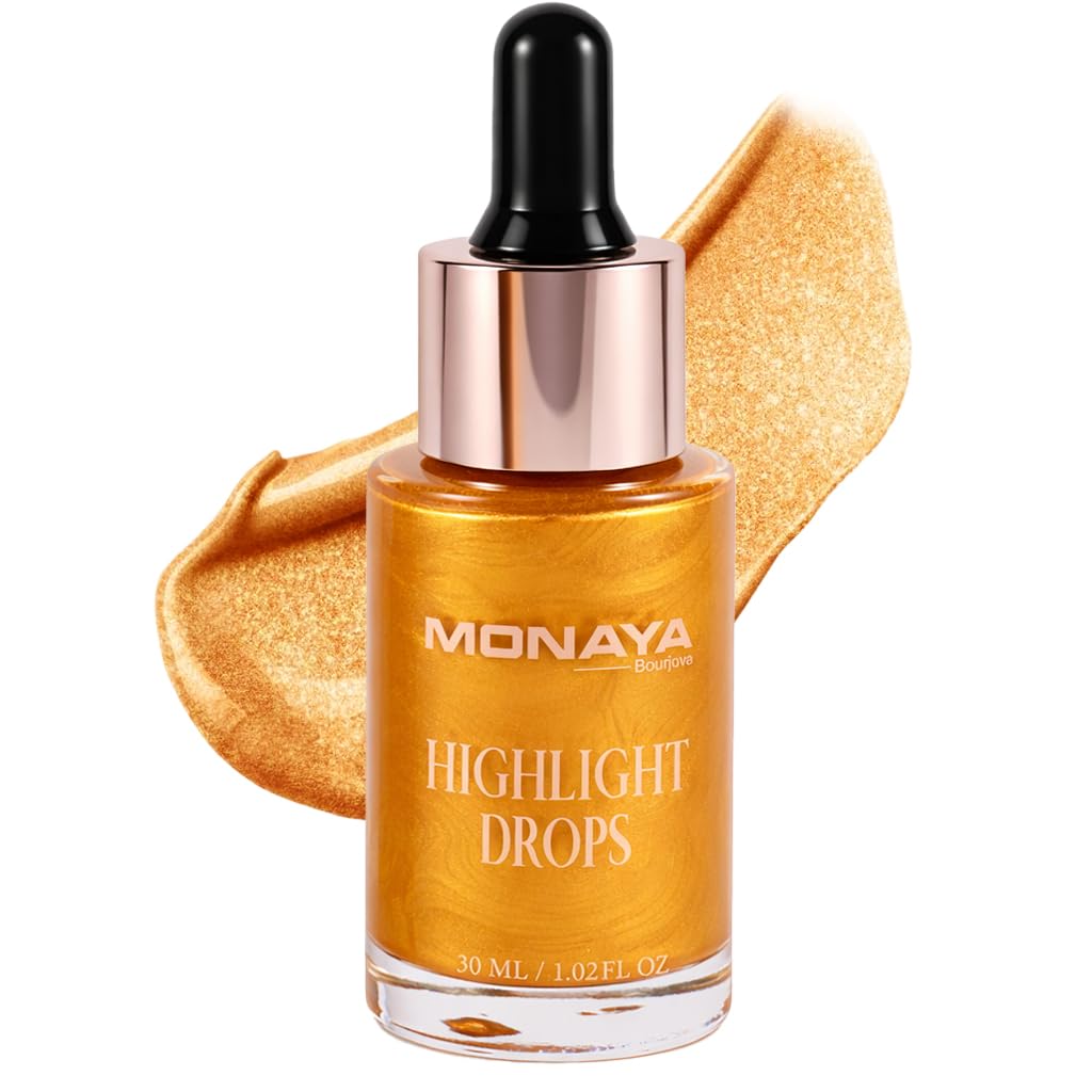 Monaya BHC003-H02 Highlight Drops for Face – Liquid Highlighter Makeup, Buildable Luminous Glow, Lightweight & Long-Lasting Finish, Vegan & Cruelty-Free