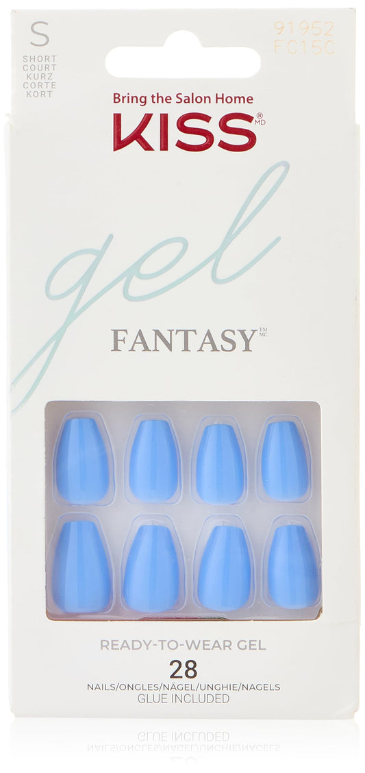 KISS Fantasy Tell Me Tell Me Gel False Nails 28-Pieces, Blue