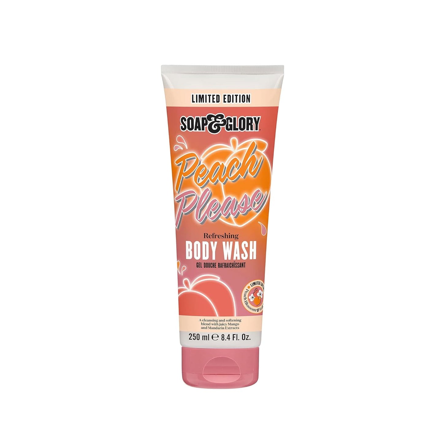Soap & Glory Peach Please Scented Body Wash - Built-In Body Lotion for Maximum Hydration - Peach Blossom & Magnolia Scented Moisturizing Body Wash (250ml)
