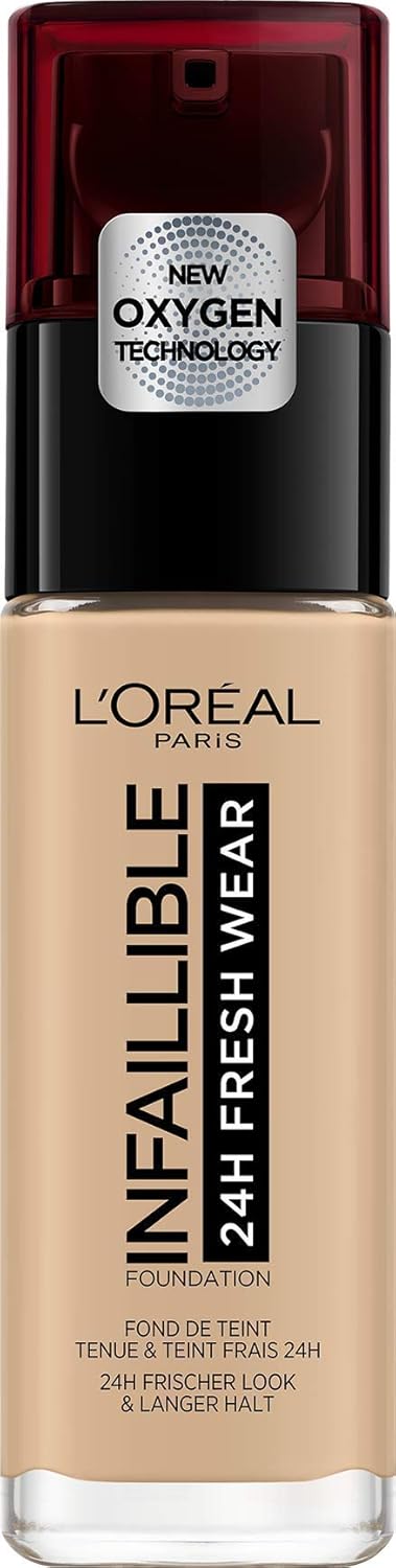 L’Oréal Paris Infallible Fluid Foundation 24h Fresh Wear for All Skin Types, Vanilla 120, 30 ml