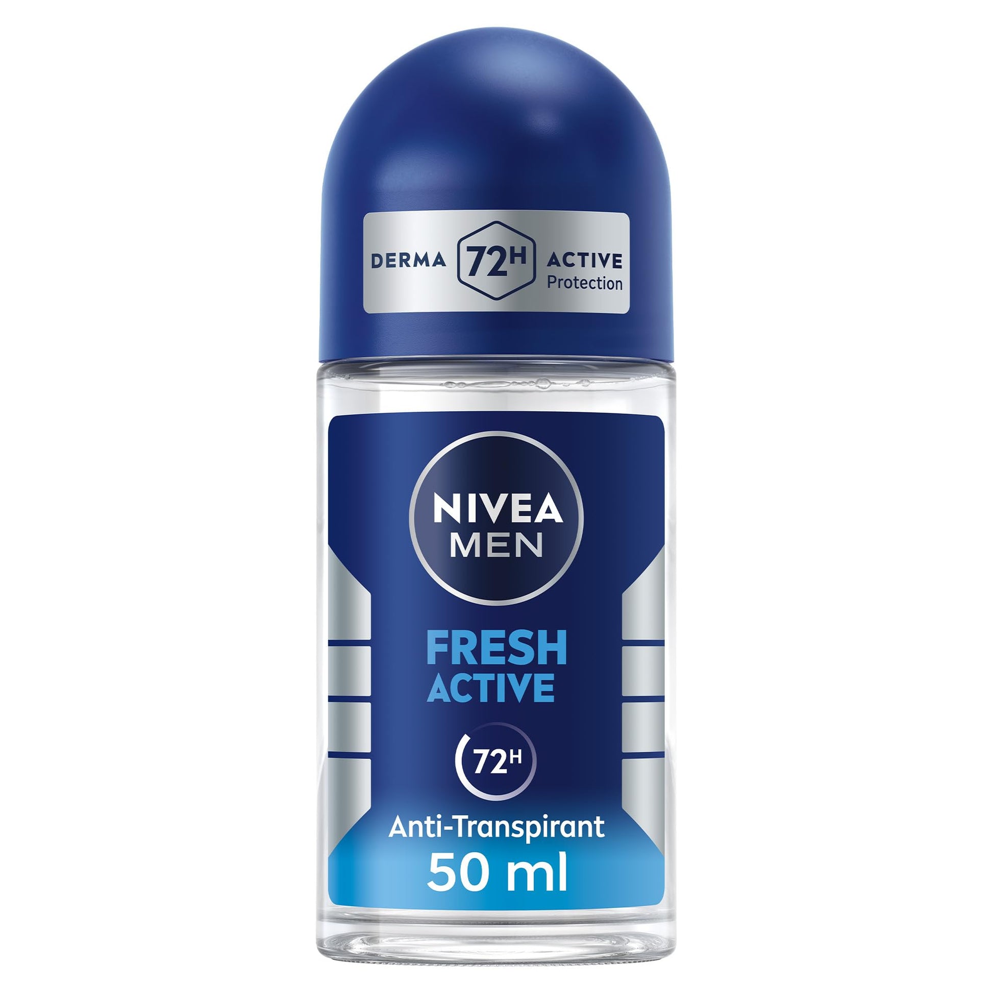 NIVEA MEN Fresh Active, Antibacterial Deodorant Roll-On 50ml for Men, 72H Protection, with Infini Fresh Formula, Long-Lasting Freshness