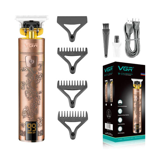 VGR V-076 Professional Rechargeable Hair Clipper with LED Display, Stainless steel Blades, USB Charging cable, 3 Guide Combs for men, 800 mAh Li-ion Battery (Copper)
