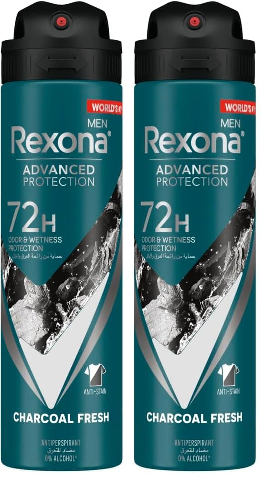 Rexona Men Advanced Protection 72H+ Antiperspirant Deodorant Charcoal Clean Spray 150ML (Pack of 2)
