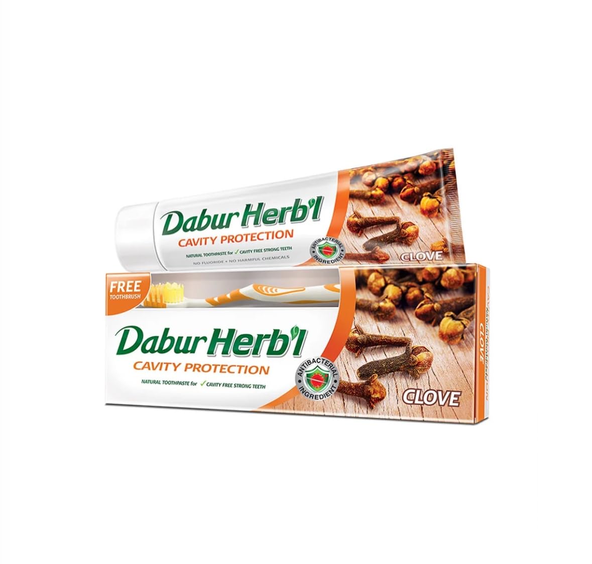 Dabur Herbal Cavity Protection Clove Toothpaste (140g) with Toothbrush | Enriched with Clove | Natural Toothpaste For Cavity Free Strong Teeth