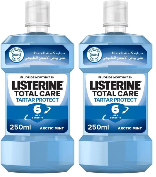 LISTERINE Fluoride Mouthwash, Total Care Tartar Protect, Arctic Mint, 250ml (Pack of 2)