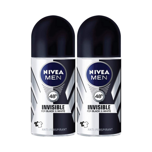 NIVEA Black and White Deodorant Roll-on for Men, 2 x 50ml