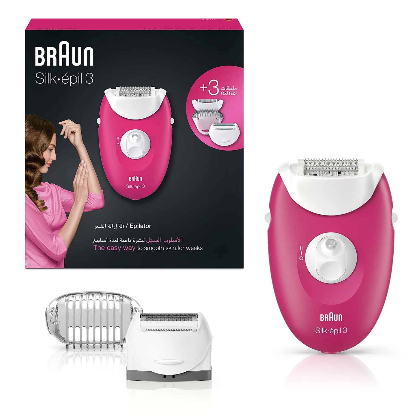 Braun Silk-Épil 3 3-273 Epilator Raspberry Pink With 3 Extras, Packaging May Vary