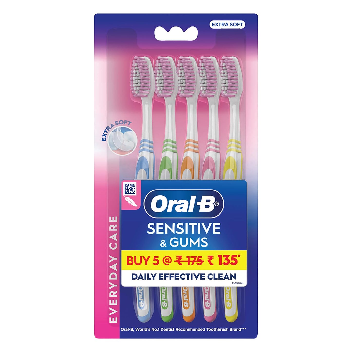 Oral-B  Sensitive & Gums – Everyday Clean – Pack of 5 Toothbrushes