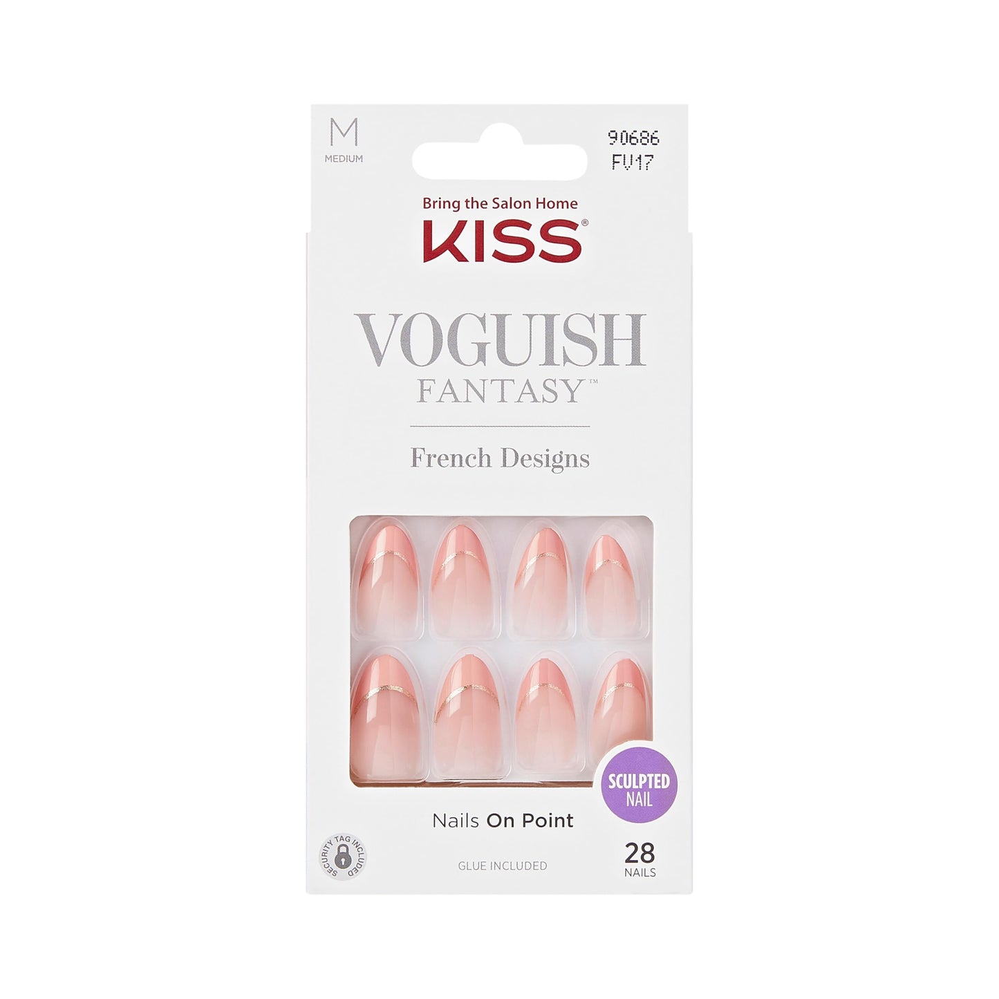 KISS Press On Nails Nail Glue Included Clatant Medium Size Almond Shape + 28 Nails + 2g Glue + 1 Manicure Stick + 1 Mini File