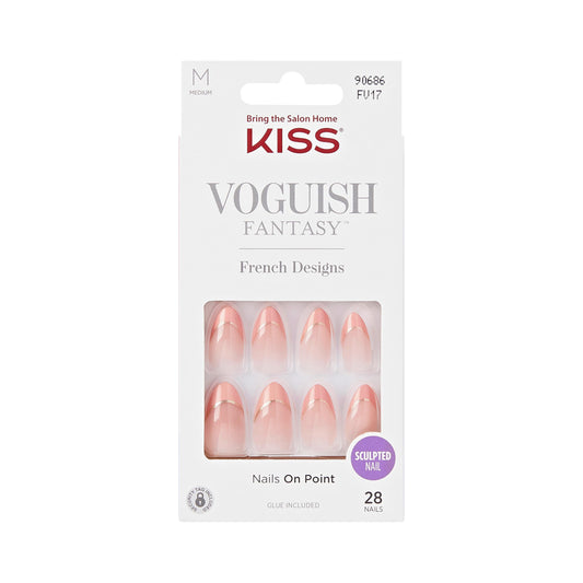 KISS Press On Nails Nail Glue Included Clatant Medium Size Almond Shape + 28 Nails + 2g Glue + 1 Manicure Stick + 1 Mini File