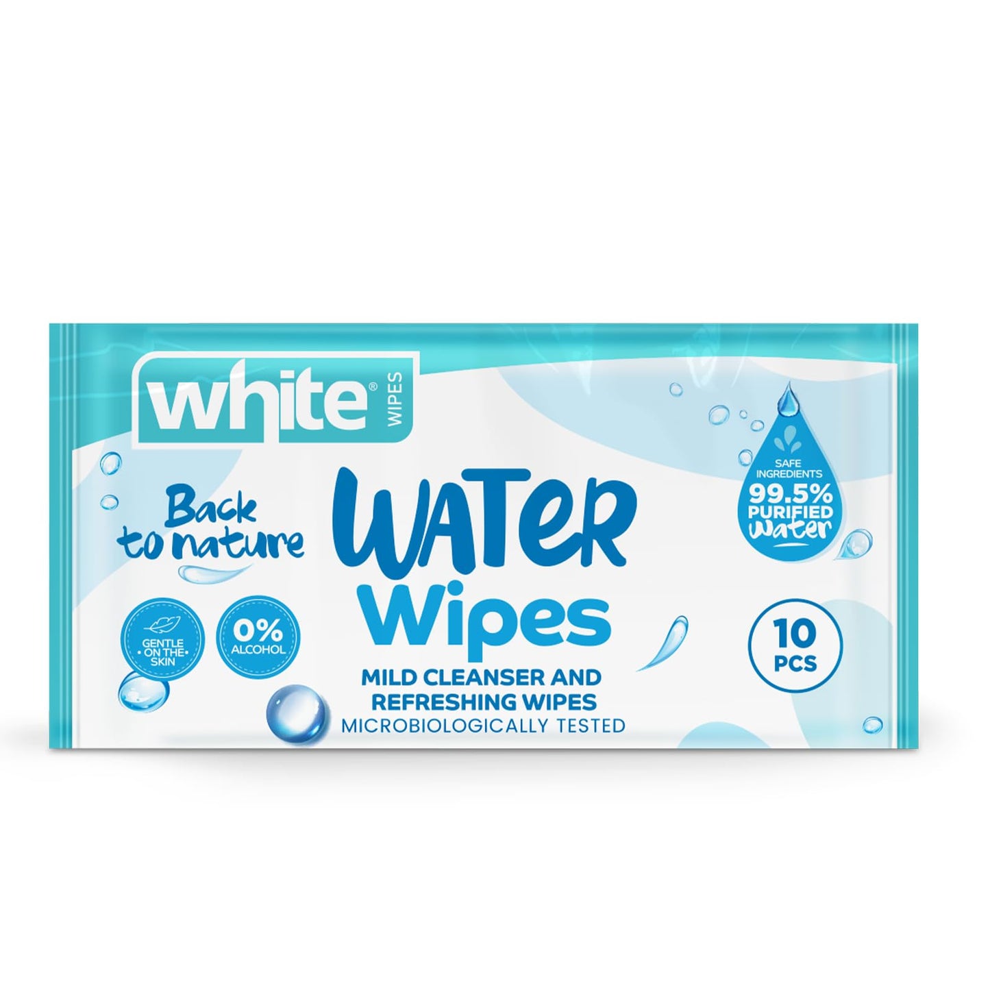 White Pocket Refreshing Water Scent Wet Wipes - 10 Sheets | Pocket Size for On-the-Go
