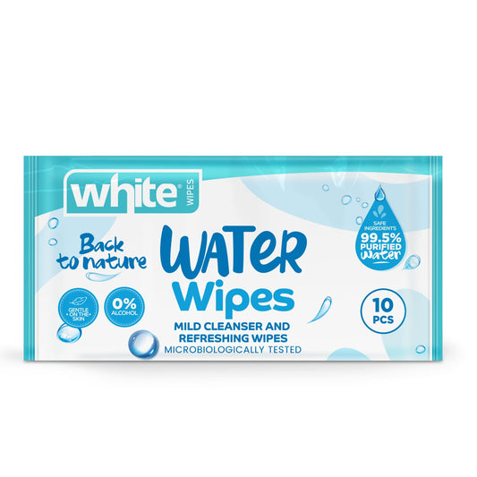 White Pocket Refreshing Water Scent Wet Wipes - 10 Sheets | Pocket Size for On-the-Go