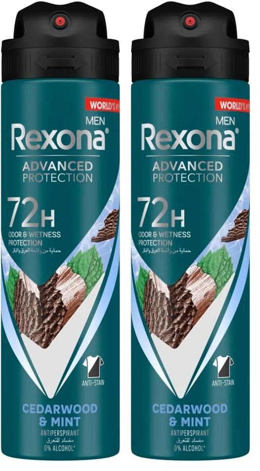 Rexona Men Advanced Protection 72H+ Antiperspirant Deodorant Mint Cool & Cedarwood Spray 150ML (Pack of 2)