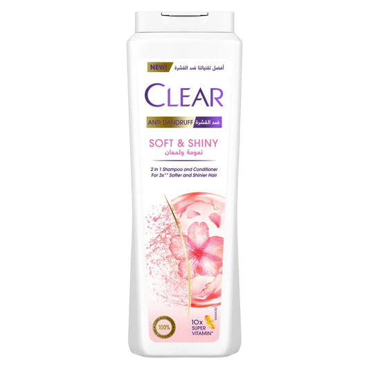 CLEAR Anti Dandruff 2IN1 Shampoo and Conditioner Soft & Shiny, for 3X softer and shiner hair, 600ML