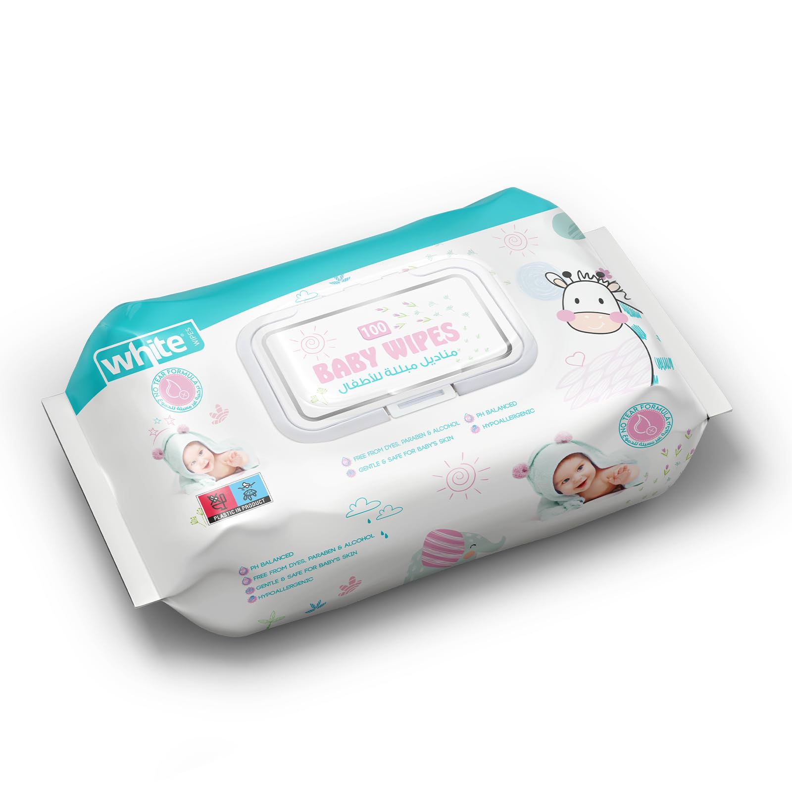 White Baby Wipes – 100 Sheets; Longer Lasting Use | Ultra-Gentle Baby Care with Aloe Vera & Vitamin E