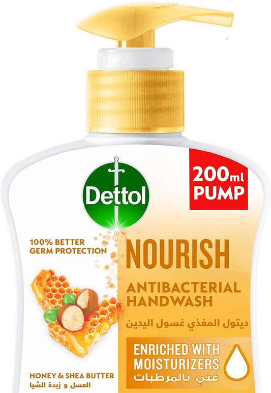 Dettol Nourish Handwash Liquid Soap Pump for effective Germ Protection & Personal Hygiene (protects against 100 illness causing germs) Honey & Shea Butter Fragrance, 200ml