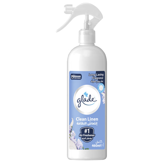 Glade Multispray Clean linen Air Freshener, Eliminates Unwanted Odour On both Air & Fabric, 460ml