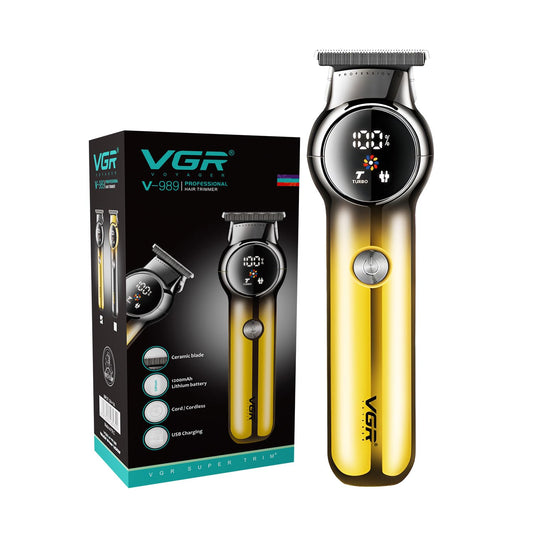 VGR V-989 Professional Hair Clipper Corded & Cordless with LED Display & Turbo Mode Function | Runtime: 180 min Trimmer for Men -1 year warranty (Black/Gold)