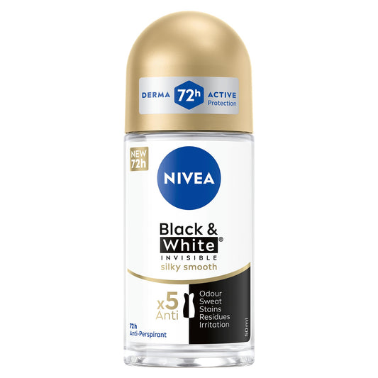 NIVEA Antiperspirant Roll-on for Women, Black & White Invisible Silky Smooth Shaving, 50ml