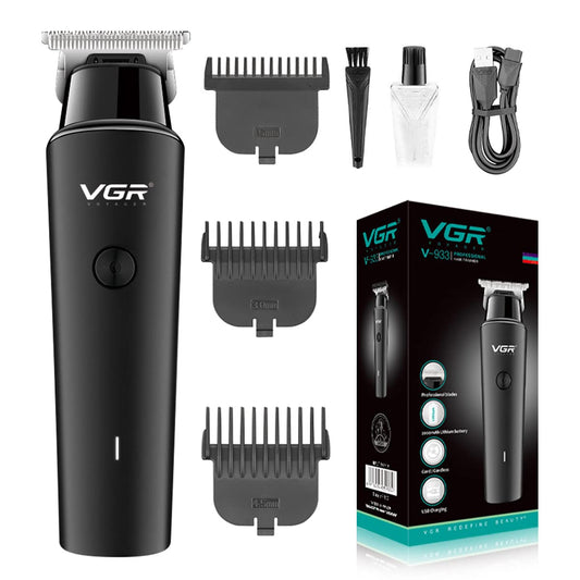 VGR V-933 Professional Cordless Rechargeable Hair Trimmer with 2000mAh Lithium battery, USB Charging Cable, Precision blade, On/Off Button, 3 Guide Combs for men Runtime: 500 minutes, Black