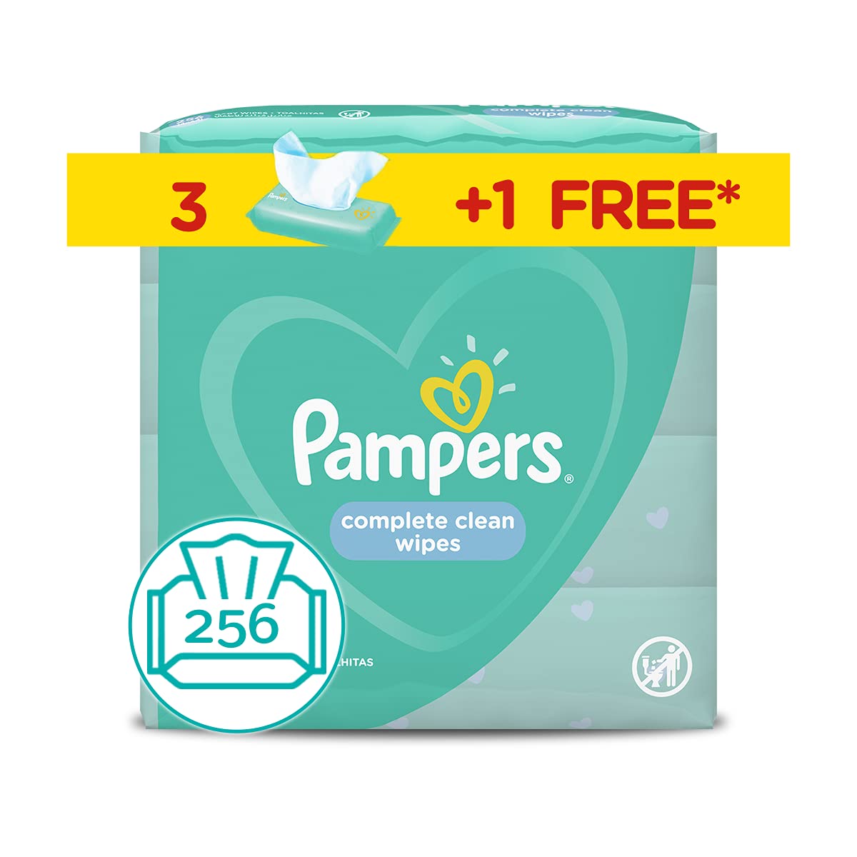 Pampers Fresh Clean Baby Wipes, 3+1, 256 Count, Pack of 4