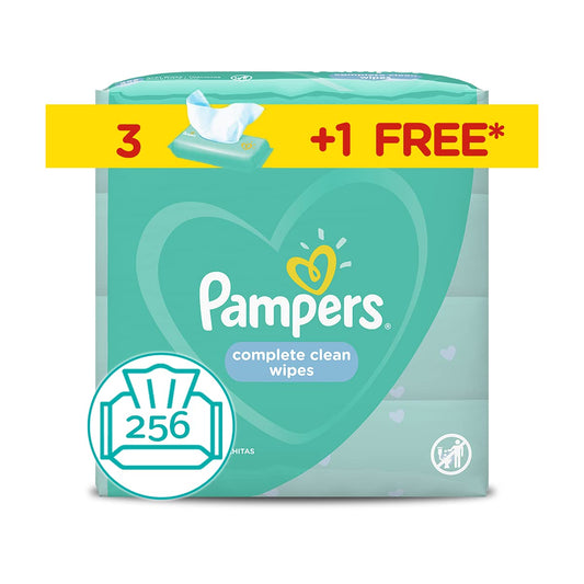 Pampers Fresh Clean Baby Wipes, 3+1, 256 Count, Pack of 4