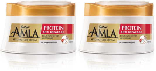 Dabur Amla Protein Styling Hair Cream (125mL) | Strengthens Hair and Prevents Breakage | Non-Sticky and Non-Greasy | 24-Hour Active Nourishment (Pack of 2)