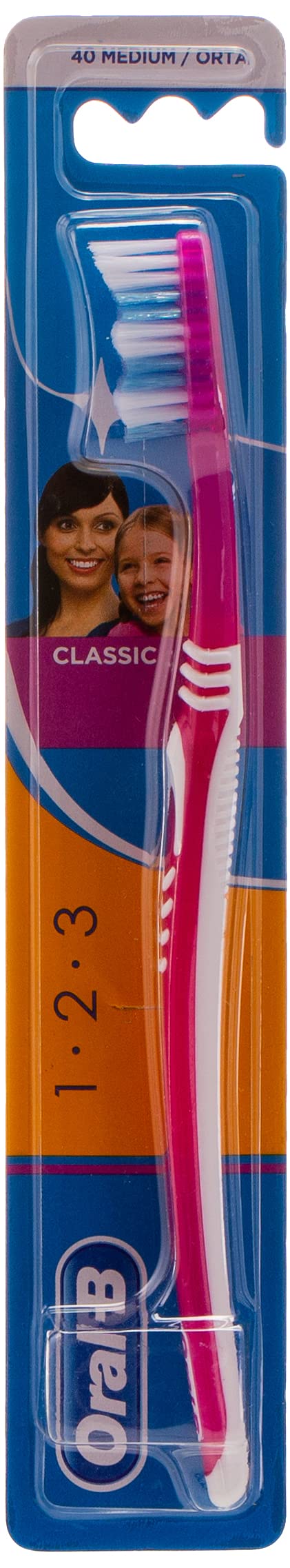 Oral-B 1.2.3 Classic Medium 40 Manual Toothbrush – Multi-Colored