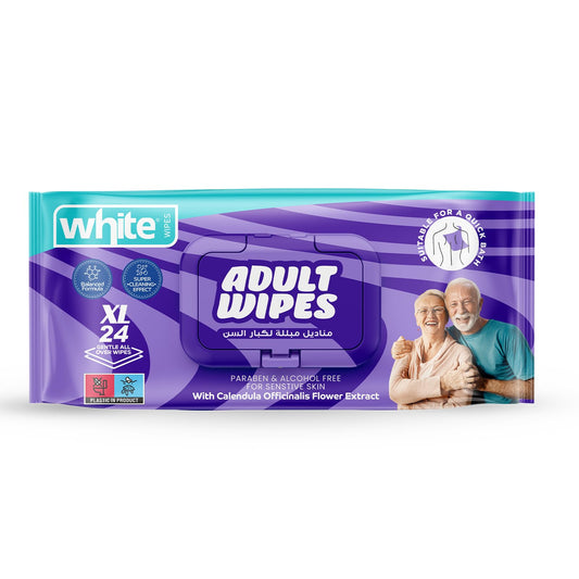 White Adult Wipes – 24 Sheets | XL Sheet Size, Gentle Cleansing for Elders & Sensitive Skin, Suitable for Quick Baths