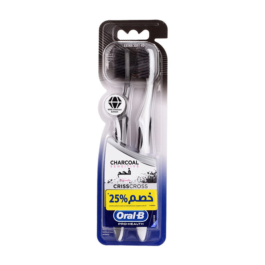 Oral-B Pro-Health Criss Cross Charcoal Sensitive Extra Soft 40 Toothbrush, 1+1 Count