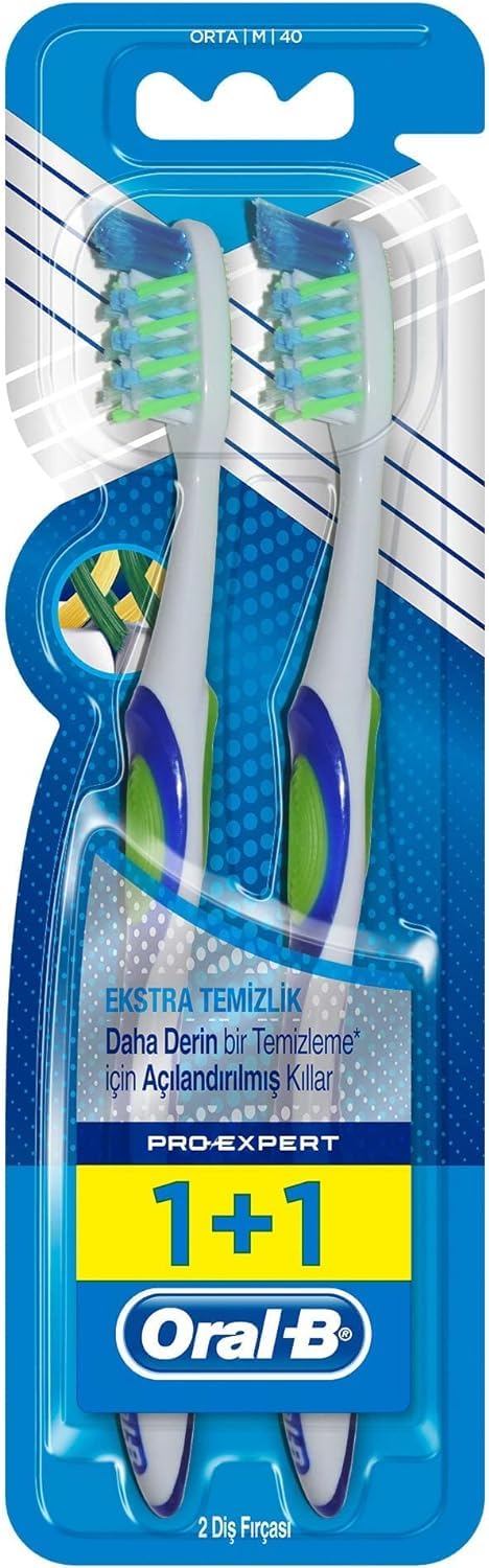 Oral-B OM049 Pro-Expert Extra Clean, Medium Manual Toothbrush With Angled Bristles, Pack of 2 - Multi-Colored