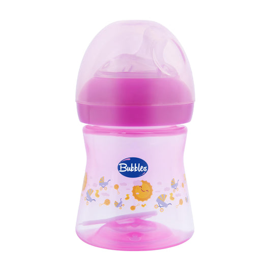 Bubbles Natural Feeding Bottle with Angled Nipple - Pink 150 ml