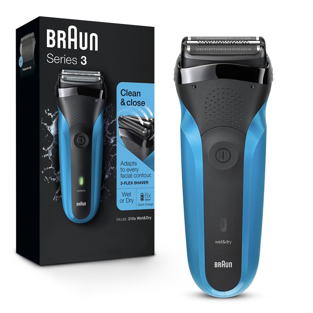 Braun Series 3 310s Wet & Dry Shaver with 3 Flexible Blades - Black/Blue