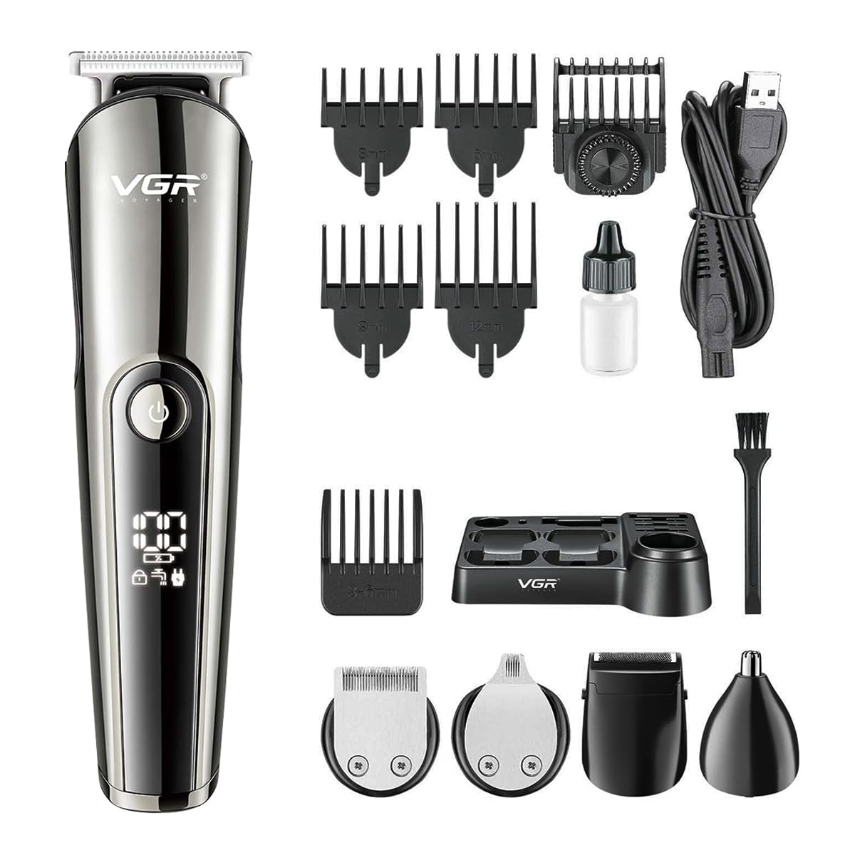 VGR V-107 Professional 11in1 IPX6 Washable Grooming Kit Trimmer for Men, 150 min Runtime (Silver, Black)