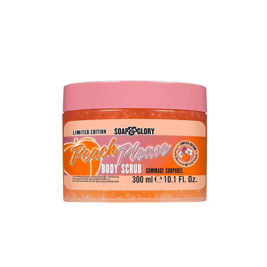 Soap & Glory Peach Please Exfoliating Body Scrub - Vitamin E Body Scrub - Coconut Shell & Jojoba Balls Body Exfoliant - Sugar Body Scrub, Scented with Japanese Sweet Pea and Peach Blossom (300ml)