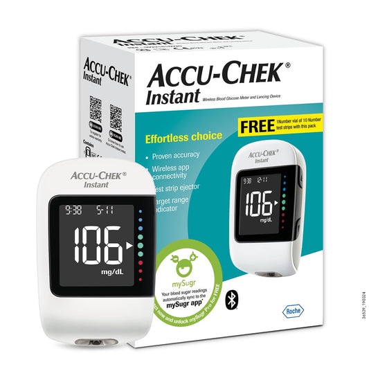Accu-Chek  Instant glucometer with 10 Test Strips Free (White) - Package may vary