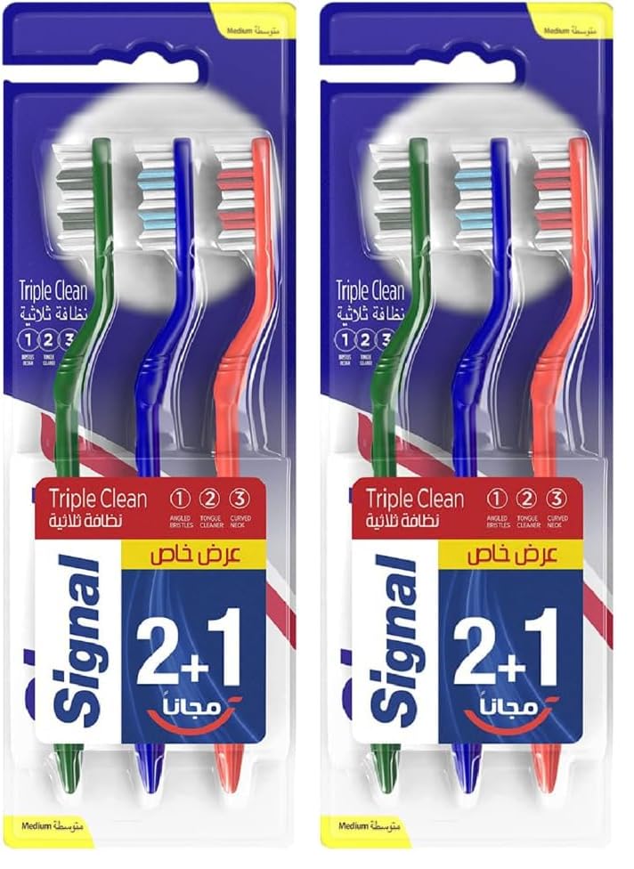 Signal Triple Clean Medium for plaque removal and protection against cavity Toothbrush 3PC (Pack of 2)