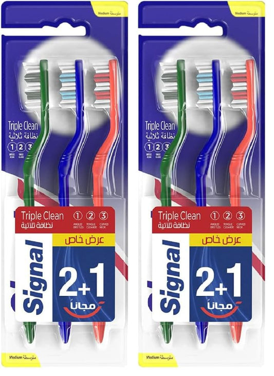 Signal Triple Clean Medium for plaque removal and protection against cavity Toothbrush 3PC (Pack of 2)