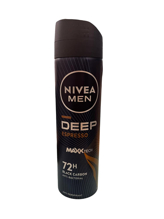NIVEA Men Deodorant Spray Deep Black Carbon Dark Espresso Antiperspirant 150 ml Pack of 6