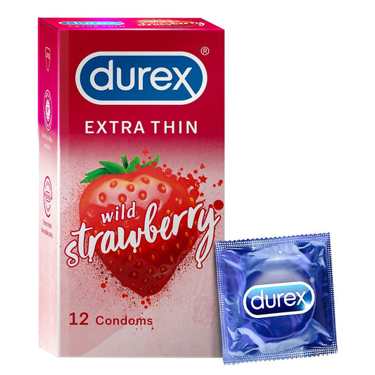 Durex Ultra Thin Condoms, Wild Strawberry, 12 Count