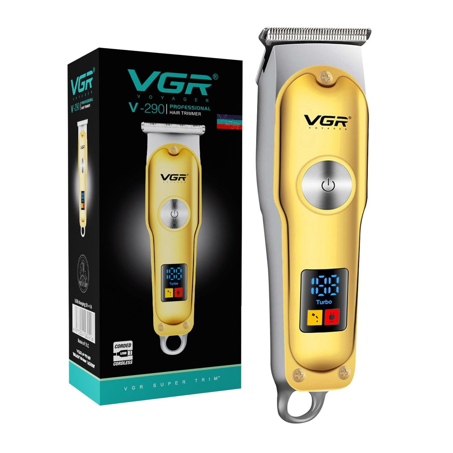 VGR V-290 Professional Hair Clipper with LED Display for Men (Gold)