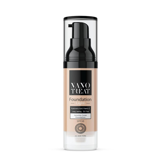 Nano Treat Foundation SPF 30 with Brightening Vitamin C & E, Niacinamide & Hyaluronic Acid - Waterproof - Long Lasting - Light Color -30ml