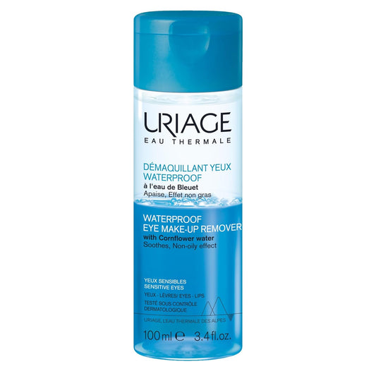 Uriage Waterproof eye make-up remover with CORNFLOWER WATER I Gently removes waterproof makeup while leaving skin soft and non-sticky I Paraben & Fragrance-Free I Ophthalmologically Tested