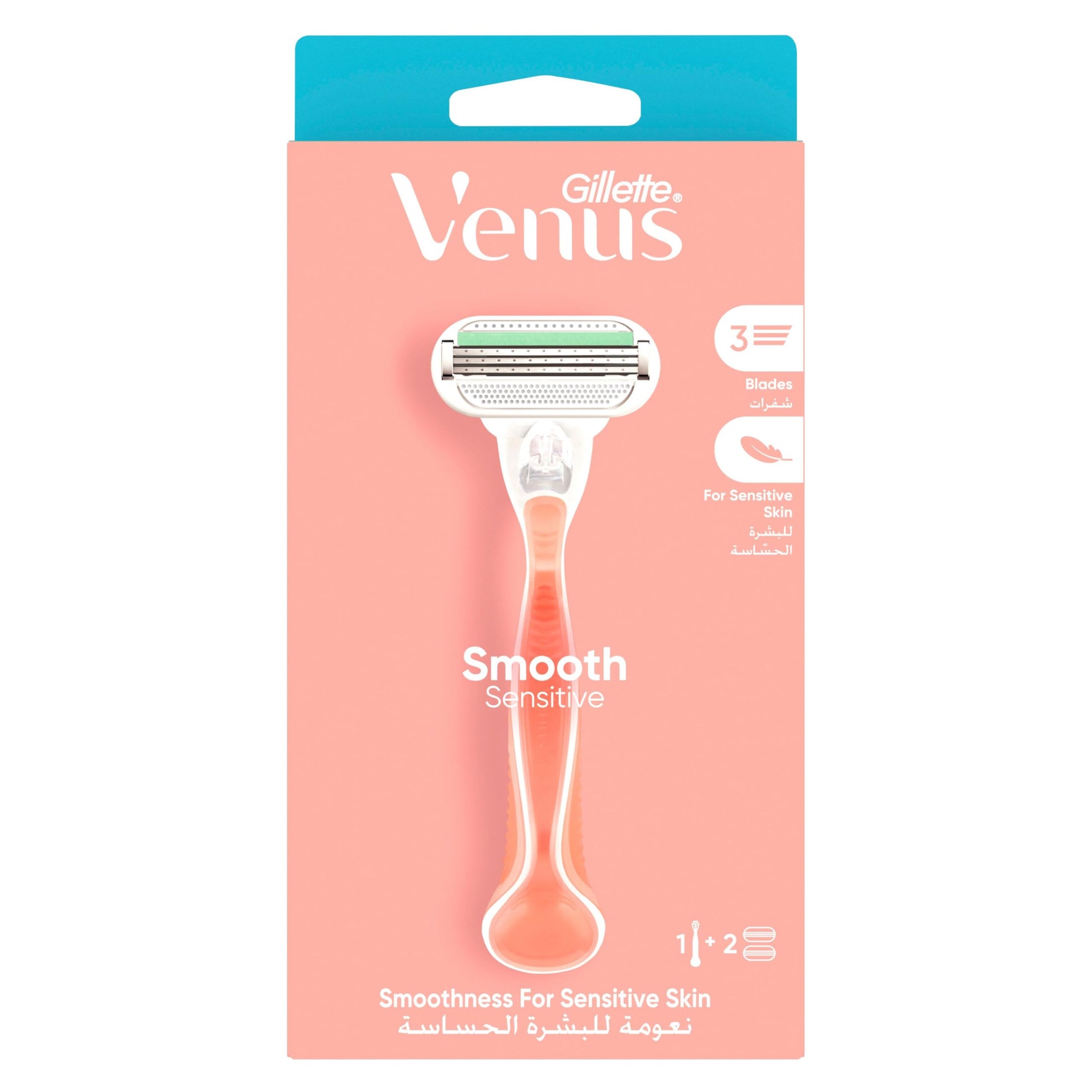 Gillette Venus Smooth Sensitive Women's Razor Handle + 2 Razor Blade Refills' 1 Units