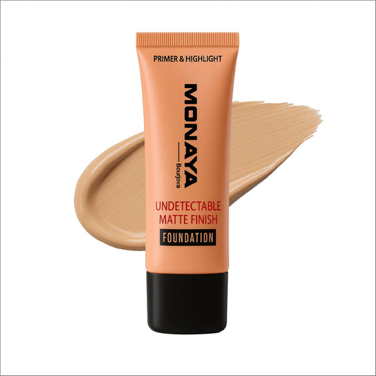Monaya F002 Primer & Highlight Undetectable Matte Finish Foundation – Full Coverage, Liquid Foundation, Waterproof, Affordable Makeup, Concealer Effect, Long-Lasting (F203#)