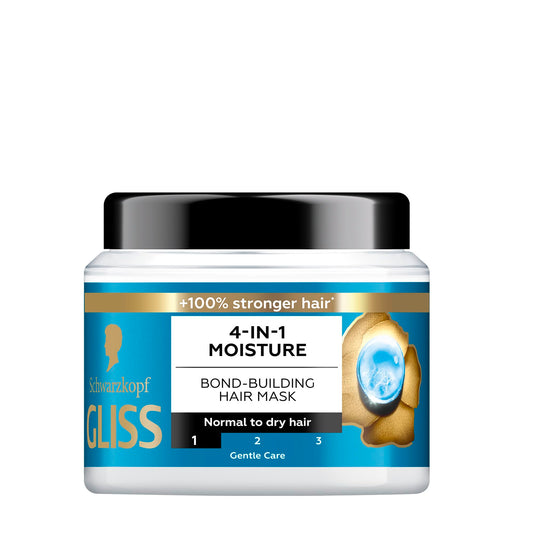 Gliss 4-in-1 Moisture Bond-Building Mask, 400ml — Infuse intense hydration into your hair with this multi-functional mask designed to bond and restore moisture effectively