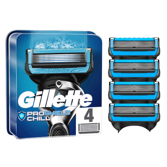 Gillette Fusion5 ProShield Chill Men's Razor Blade Refills, Cooling Lubrastrip, 5 Precision Blades, Back Edging Blade for a Smooth and Close Shave – Packaging May Vary – Pack of 4
