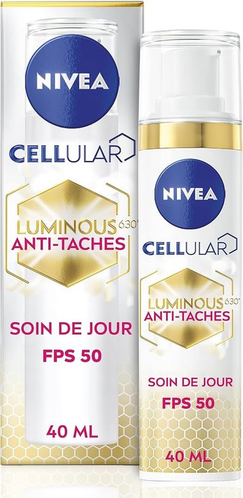 NIVEA Cellular Luminous 630® Day Care SPF 50 Anti-Stain (1 x 40 ml), Face Care Enriched with Hyaluronic Acid & Vitamin E, Women's Complexion Perfecting Care